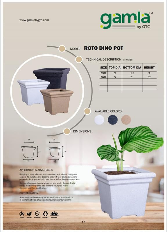 ROTO DINO POT - GAMLA BY GTC Plastic Marble Look ROTO Moulding